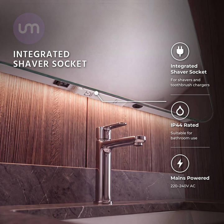 Eson 1000 x 600 mm backlit LED mirror – integrated shaver socket and rocker switch
