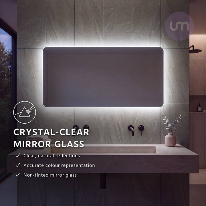 Eson 1200 x 600 mm backlit LED mirror – crystal-clear non-tinted mirror glass