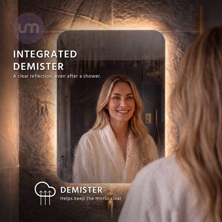 Eson 400 x 600 mm backlit LED mirror – anti-fog demister keeping the centre clear after a shower