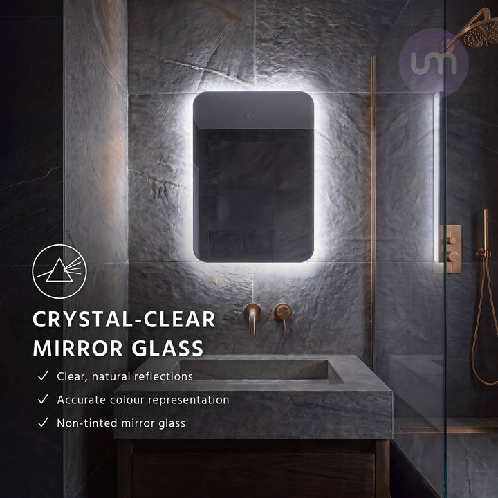 Eson 400 x 600 mm backlit LED mirror – crystal-clear, non-tinted copper-free mirror glass