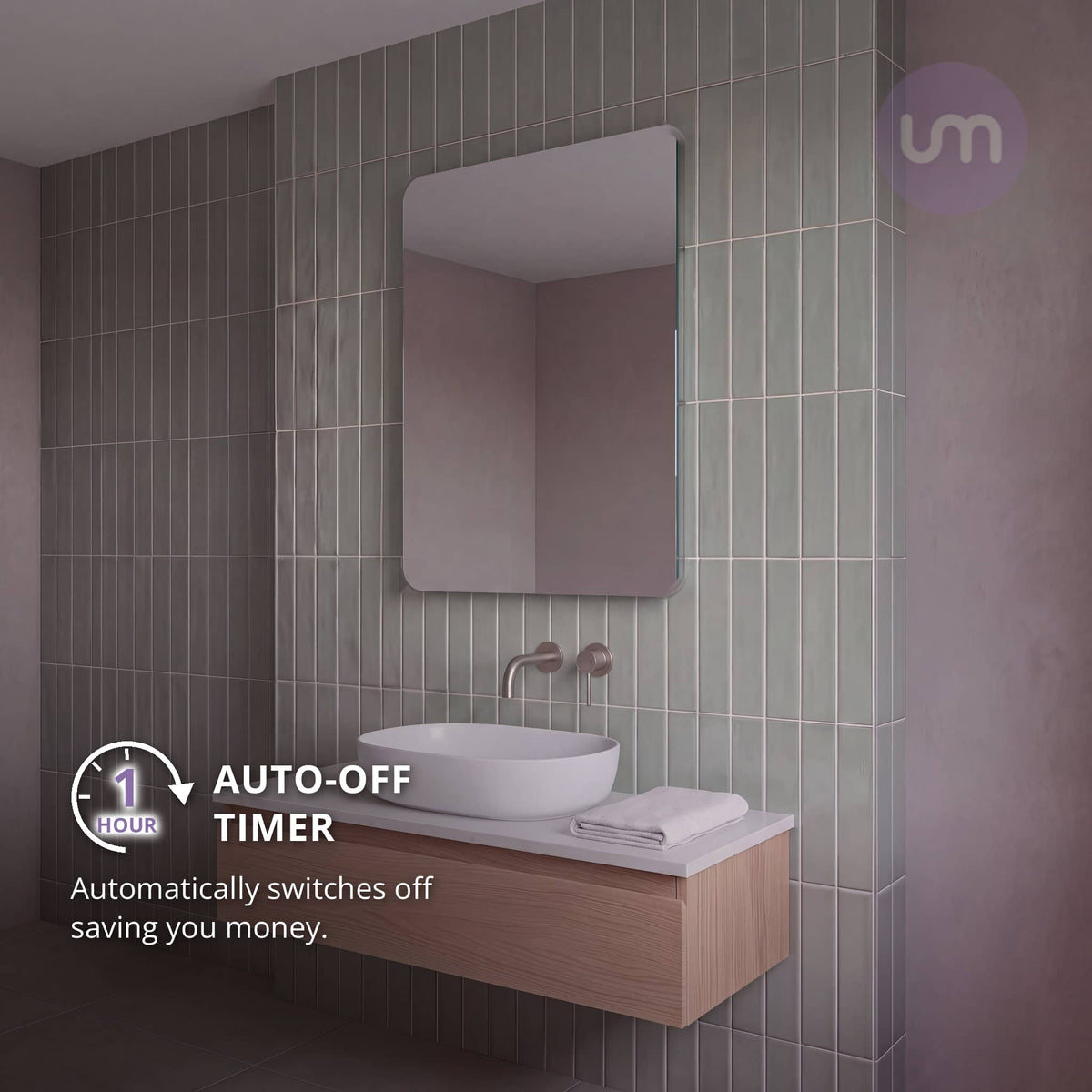 Eson 600 x 800 mm backlit LED mirror – 1-hour auto-off timer