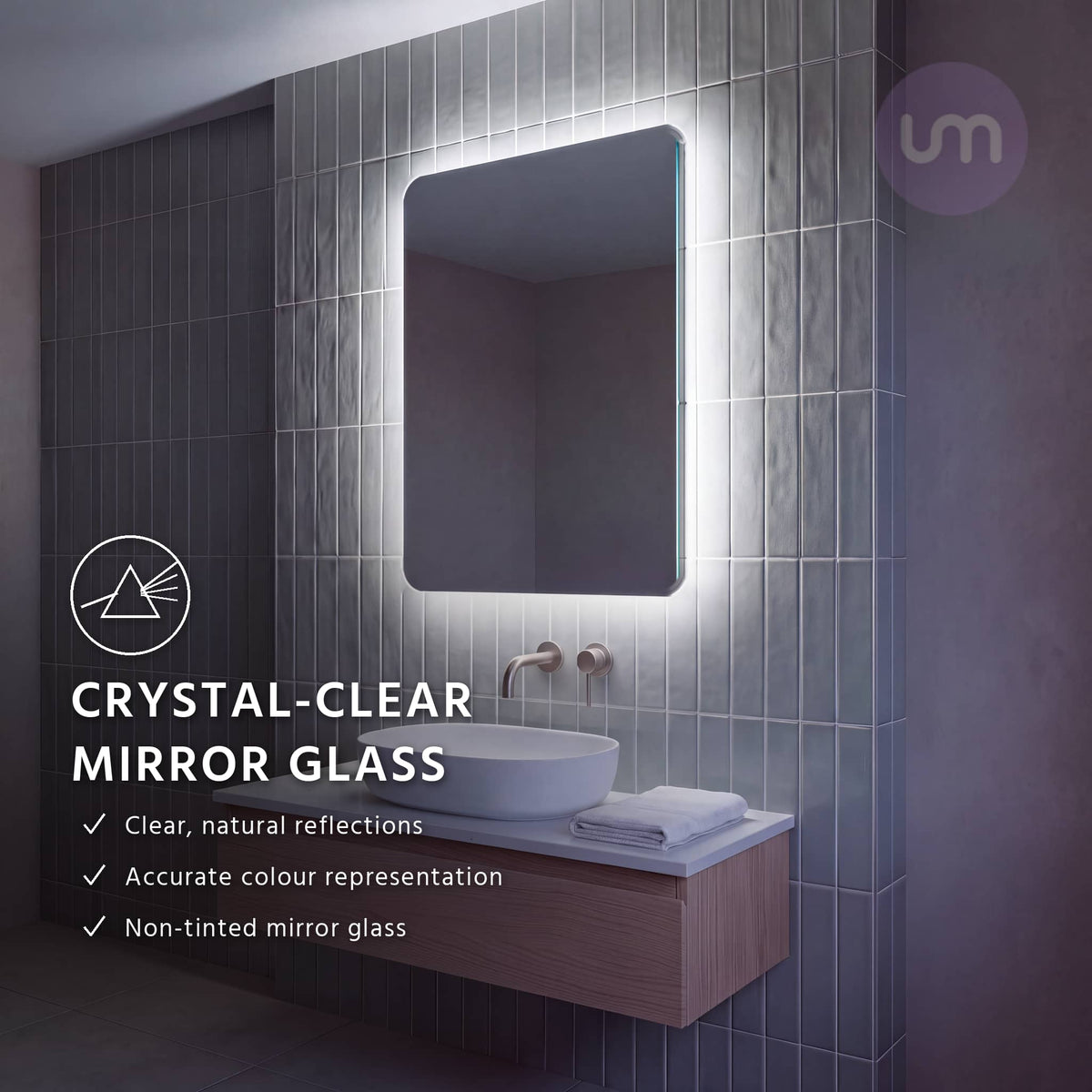 Eson 600 x 800 mm backlit LED mirror – crystal-clear non-tinted mirror glass